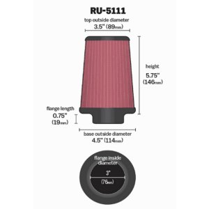 画像2: K&N RU-5111 ユニバーサルエアフィルター（テーパータイプ 76mm)