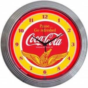 画像1: コカコーラCoca-colaWINGS ネオンクロック レトロ 壁掛時計 (1)